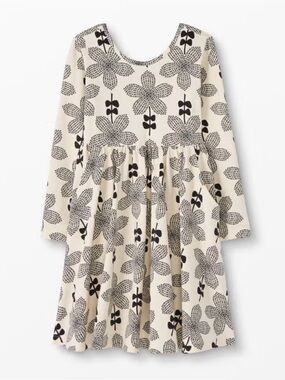 Hanna Andersson Cream Dress with Black Floral Print Sz 140cm